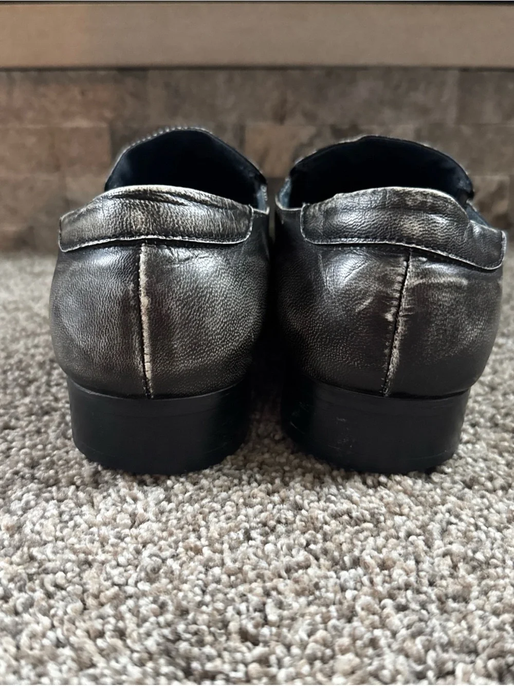 Aldo Men's Size 43 (9.5/10) Black Leather Slip-On Dress Shoes with Cross Detail